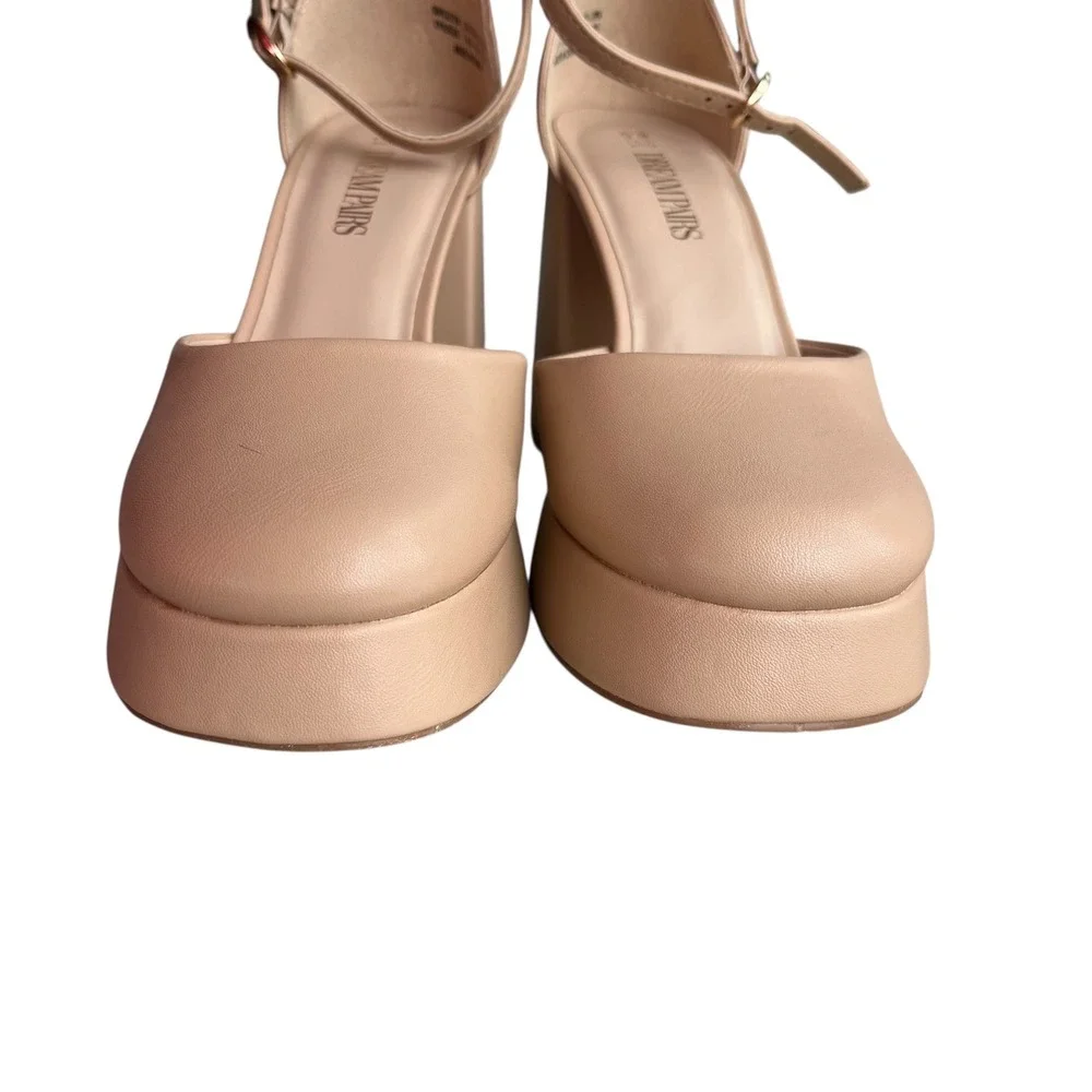 DREAM PAIRS Women Sz 8.5 Beige Platform Chunky Heels Ankle Strap Mary Jane Shoes
